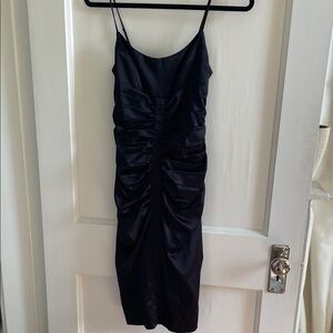Bebe Black Ruched Midi Silky Dress XS